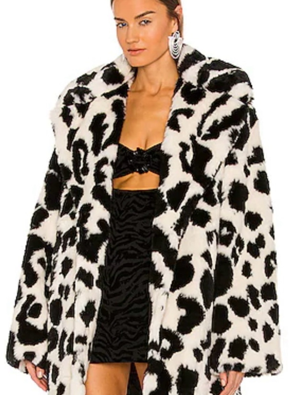 Women's Black & White Faux Fur Animal-Print Coat